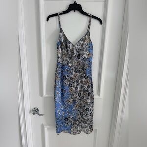 Guess Blue & White Floral Print Midi Dress Size 8